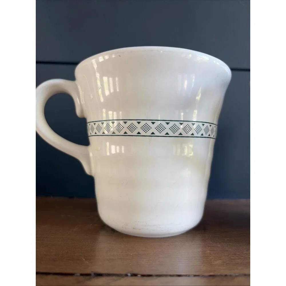 VTG 90s/2000s IKEA Coffee Mugs Set of 2 White Green Geometric Band Ceramic Cups